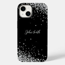 Shiny White Grey Glitter Black Text Customisable