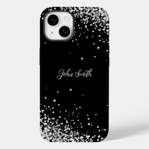 Shiny White Grey Glitter Black Text Customisable Case-Mate iPhone 14 Case