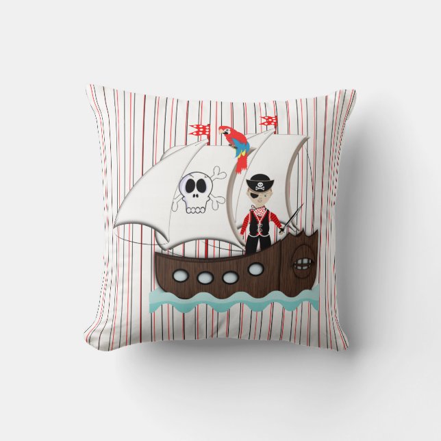Ship Ahoy Matey Kids Pirate Theme Cushion (Front)