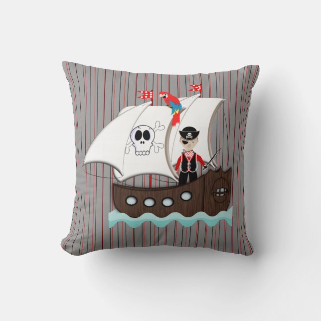 Ship Ahoy Matey Kids Pirate Theme Cushion (Front)