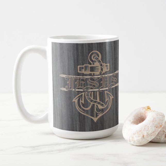 Ship Anchor and Rope is Proclaiming Jesus Coffee Mug (With Donut)