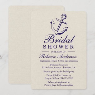 Ship Anchor Blue Tan Nautical Bridal Shower Invitation