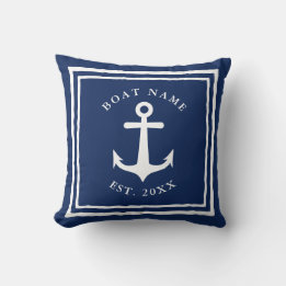 Ship Anchor Custom Boat Name Navy Blue Nautical Cushion