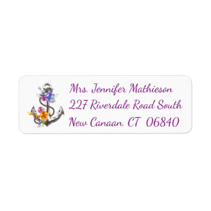 Ship Anchor Floral Purple Nautical Return Address