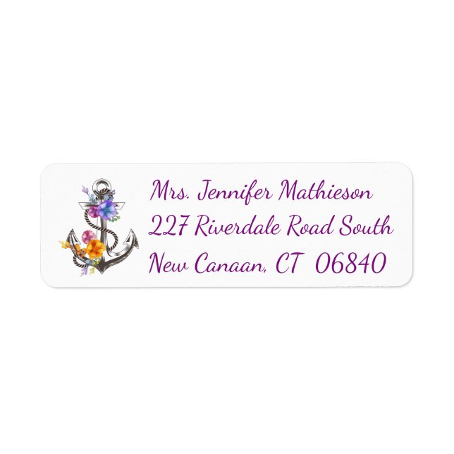 Ship Anchor Floral Purple Nautical Return Address (Front)