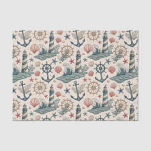 Ship, Anchor & Lighthouse Nautical Coastal Sea Art Tissue Paper