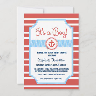 Ship anchor nautical baby boy shower invitation
