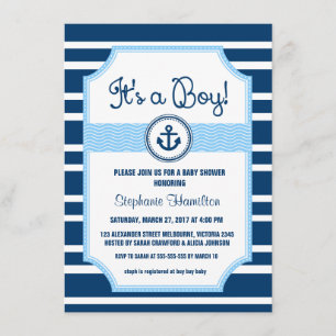Ship anchor nautical baby boy shower invitation