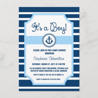 Ship anchor nautical baby boy shower invitation