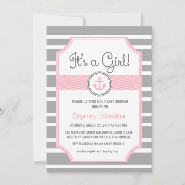 Ship anchor nautical baby boy shower invitation (Front)