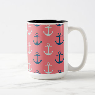 Ship Anchors on Rose Two-Tone Coffee Mug