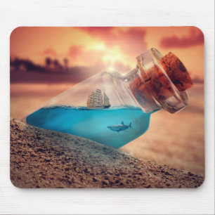 Ship and shark in the bottle mouse mat