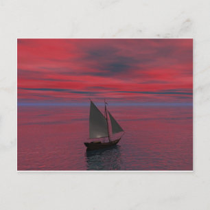Ship and Sunset Postcard