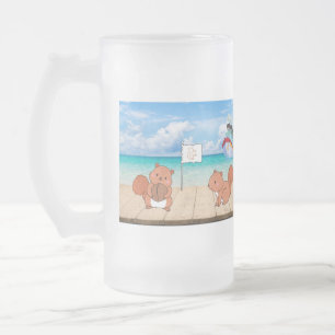ship arraving to the Island of squirrels Frosted Glass Beer Mug