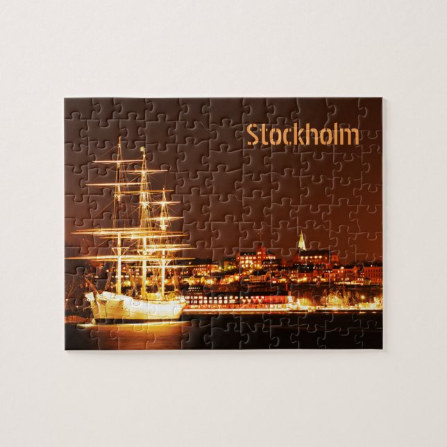 Ship at night in Stockholm, Sweden Jigsaw Puzzle (Horizontal)