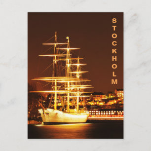 Ship at night in Stockholm, Sweden Postcard