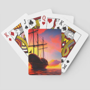 Ship at Sunset Playing Cards