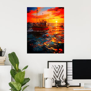 Ship at Sunset Poster
