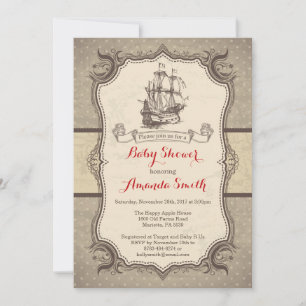 Ship Baby Shower Invitation Vintage Retro