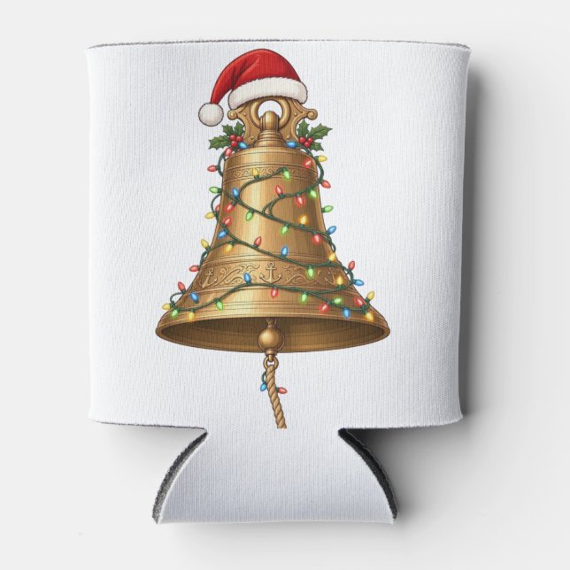 Ship Bell Santa Hat Christmas Lights Nautical   Can Cooler (Front)