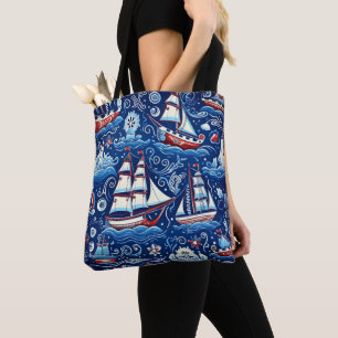Ship Blue Sea Marine Tote Bag