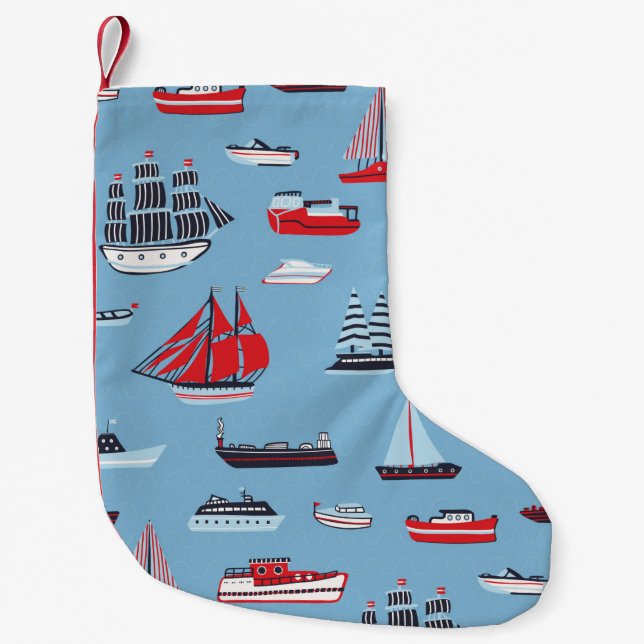 ship boat travel vintage pattern small christmas stocking (Front)