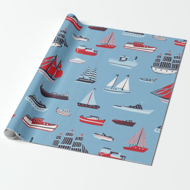 ship boat travel vintage pattern wrapping paper (Unrolled)