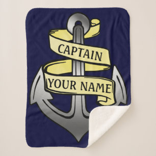 Ship Captain Anchor Sailor Nautical   Custom Name Sherpa Blanket