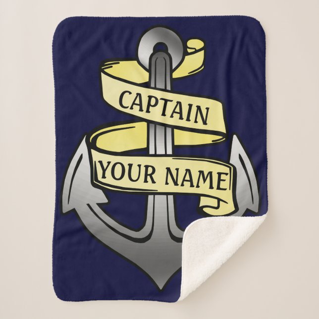 Ship Captain Anchor Sailor Nautical | Custom Name Sherpa Blanket (Front)