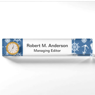 Ship Captain Nautical Blue and White Sailor Nameplate