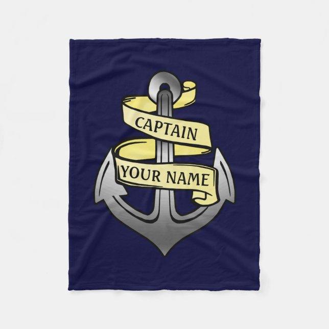 Ship Captain Your Name Anchor Customisable Fleece Blanket (Front)