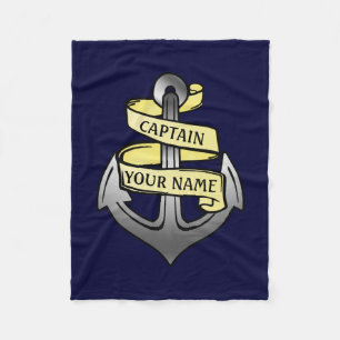Ship Captain Your Name Anchor Customizable Fleece Blanket