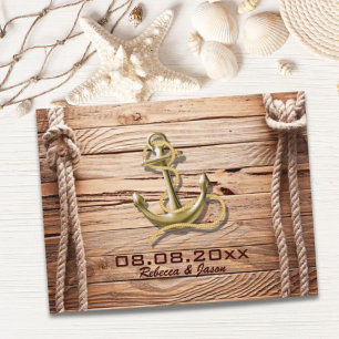 ship dock wood beach anchor nautical save the date announcement postcard