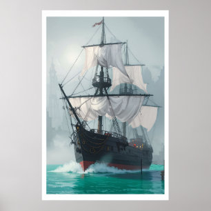 Ship Emerging from the Fog – Spiritual Journey  Poster