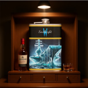 Ship Entwined in Ice Amidst a Night Sky Hip Flask