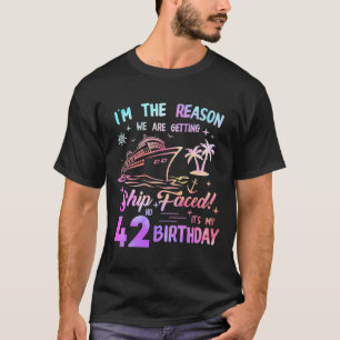 Ship Faced 42nd Birthday Cruise 42 Year Cruising S T-Shirt