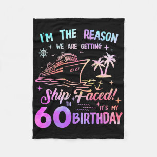 Ship Faced 60th Birthday Cruise 60 Year Old Cruisi Fleece Blanket