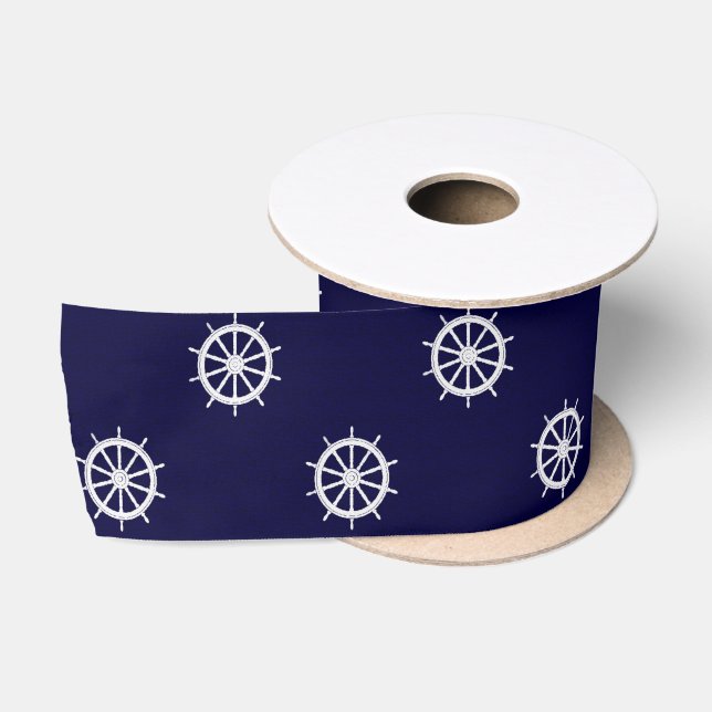 Ship Helm Nautical Fabric Satin Ribbon (Spool)