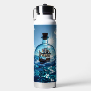 Ship in a Bottle Floating on the Ocean 