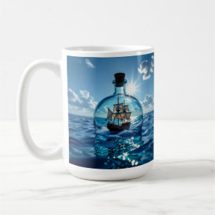 Ship in a Bottle Floating on the Ocean Coffee Mug