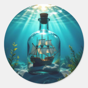 Ship in a Bottle in the Ocean Classic Round Sticker