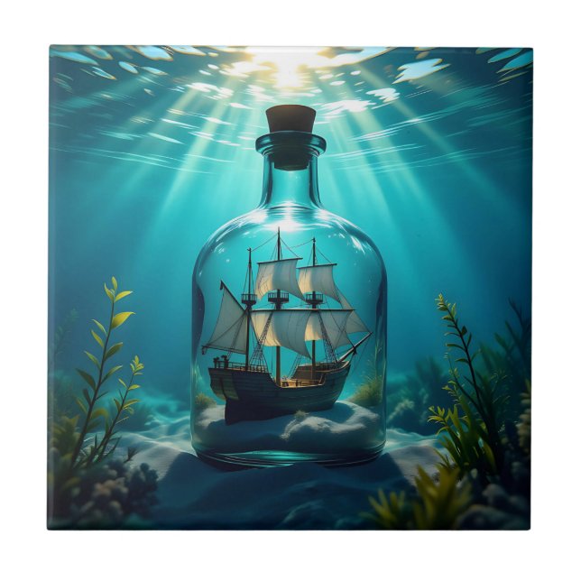 Ship in a Bottle in the Ocean  Tile (Front)