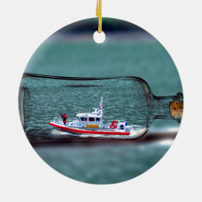 Ship in a Bottle Ocean Decorative Ornament (Back)