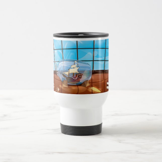 Ship in a Bottle on the sea Travel Mug (Center)