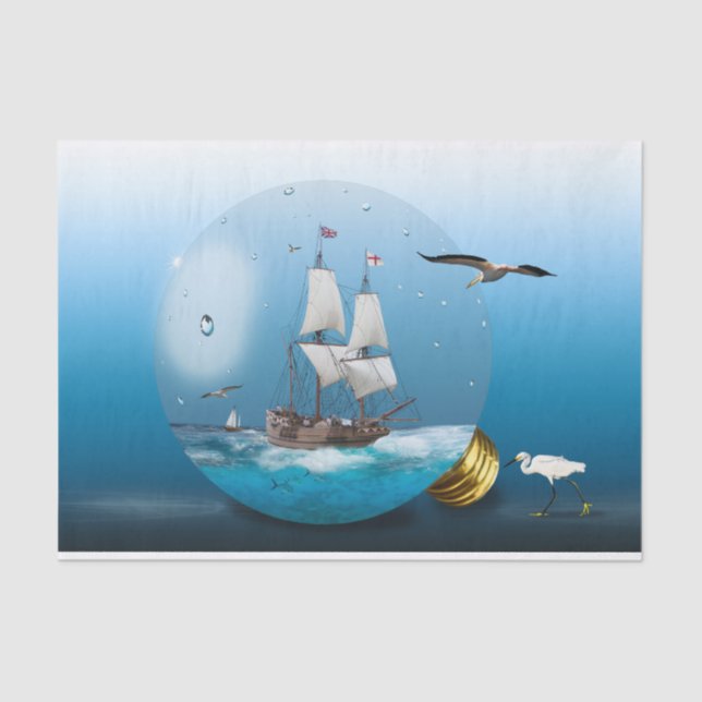 Ship in a light bulb tissue paper (Front)