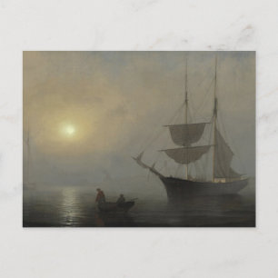 Ship in Fog, Gloucester Harbour by Fitz Henry Lane Postcard