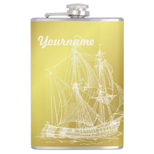 ship in gold white and name template hip flask