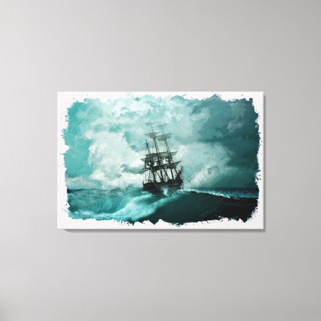 Ship in ocean marine digital art canvas print (Front)