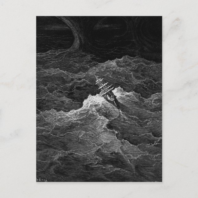 Ship in stormy sea postcard (Front)