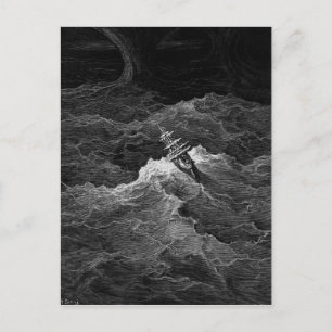 Ship in stormy sea postcard